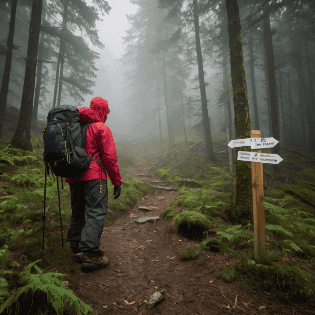 A determined adventurer fights through a fierce mountain storm, gripping a hiking staff while wind and rain symbolize the difficulties of kidney cancer treatment.