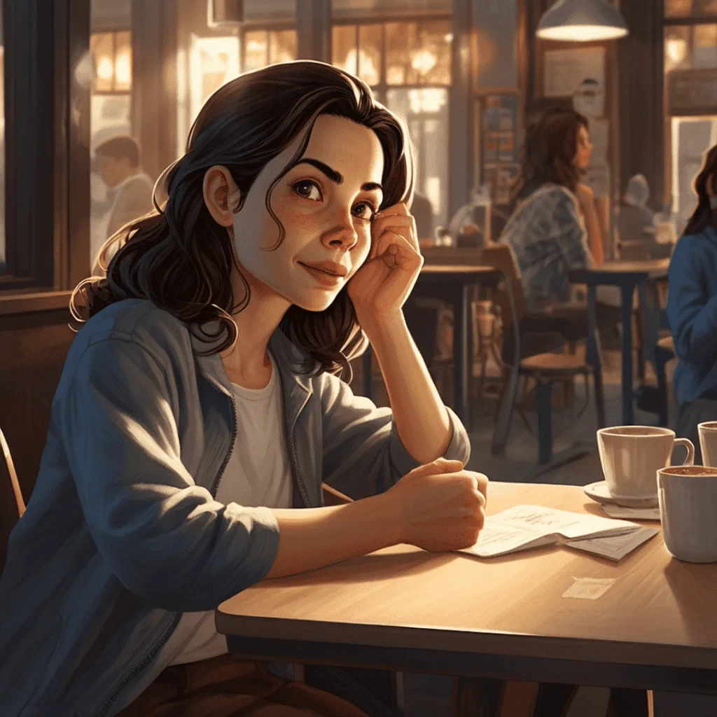 A woman talking to a friend at a café, passionately discussing early cancer signs.